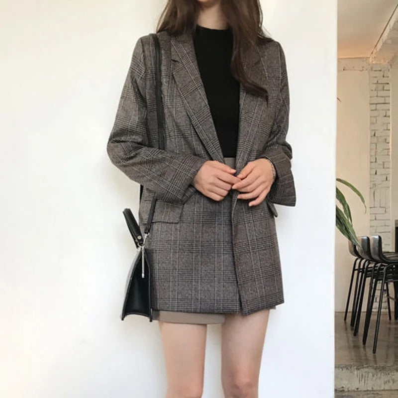 Women's Casual Checked Blazer with Buttons  | Ideal for All Seasons