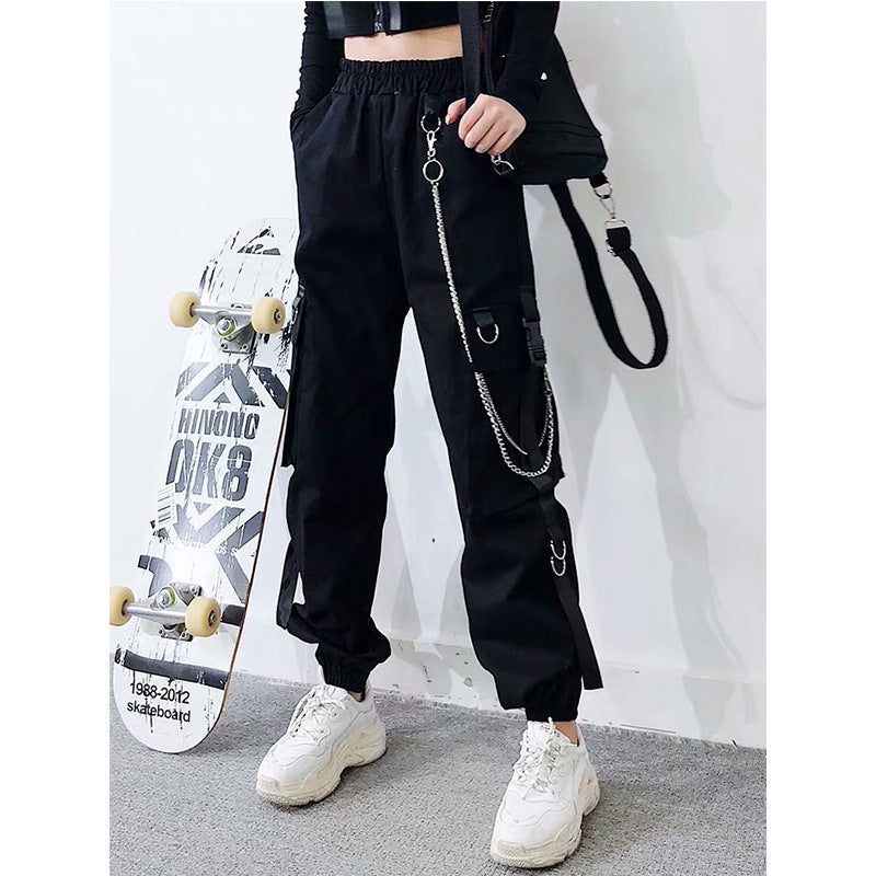 Women Casual Hip-hop Straight Loose Cargo Jogger Pants With Chain
