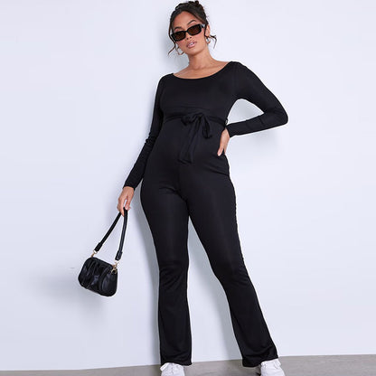Fashion Casual Pregnant Women Solid Color Long Sleeve Maternity Jumpsuits
