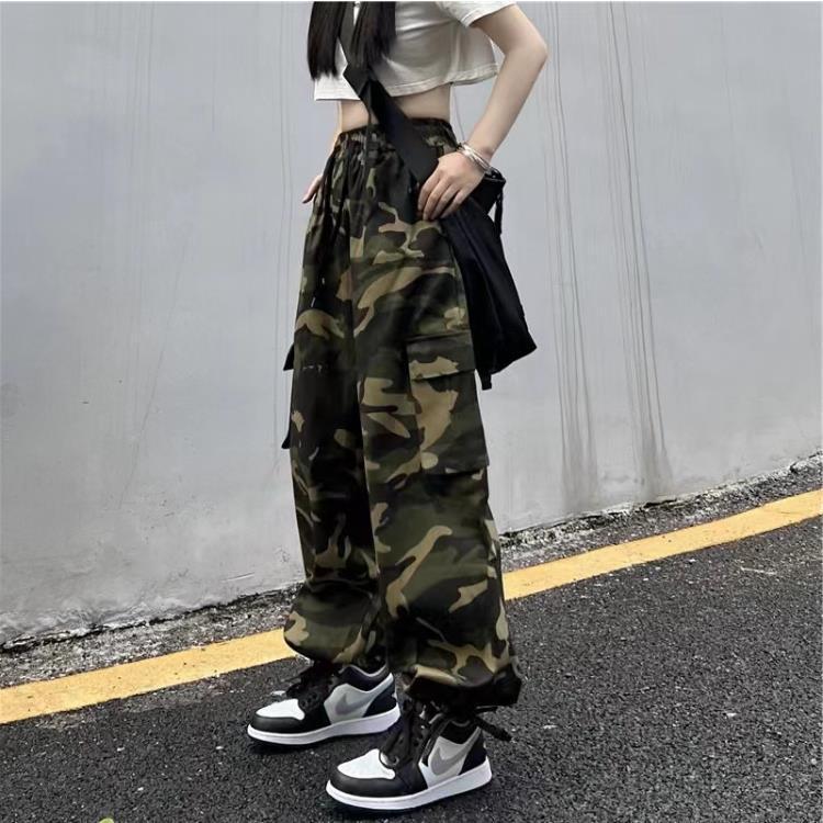 Women Casual Camouflage Printed Workwear Wide-Leg Cargo Pants