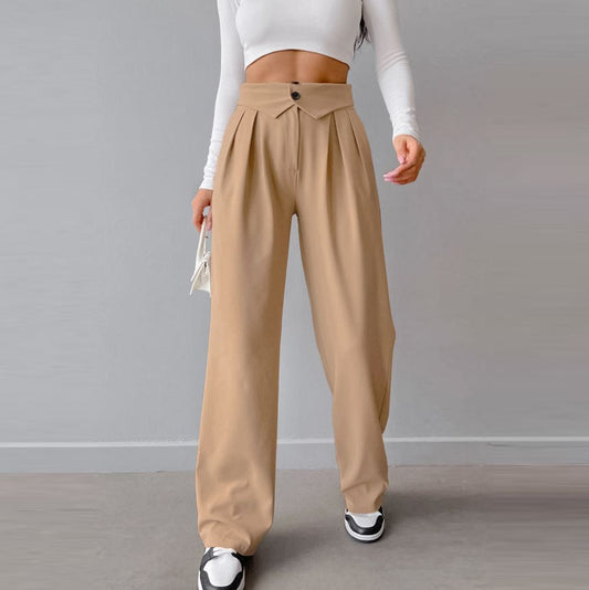 Pantalones casuales rectos de cintura alta a la moda para mujer