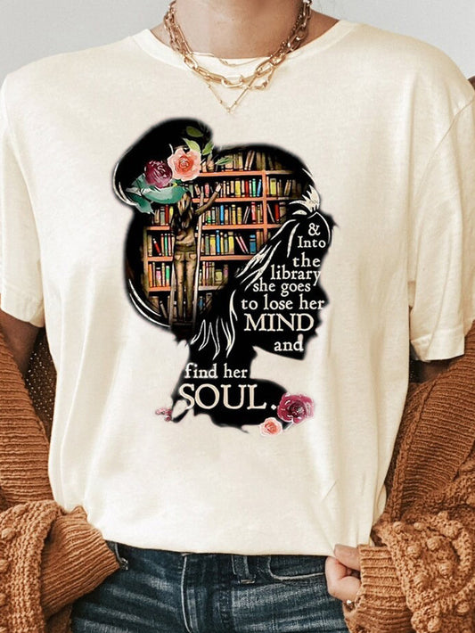 Camiseta informal de manga corta con cuello redondo y estampado gráfico 3D para mujer