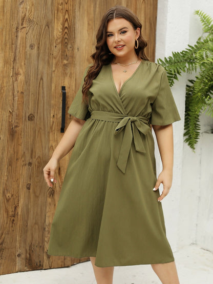 Vestido informal de talla grande con cordones en color liso para mujer