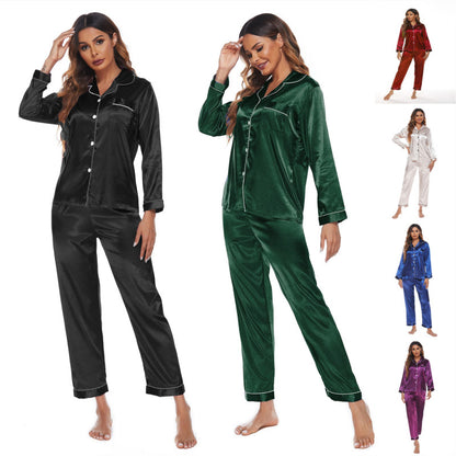 Conjunto de pijama básico informal de una sola botonadura con solapa y bloques de color para mujer