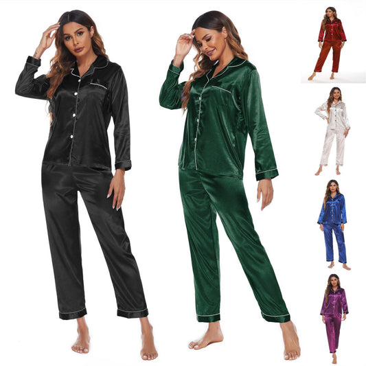 Conjunto de pijama básico informal de una sola botonadura con solapa y bloques de color para mujer