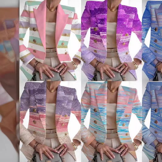 Blazer informal de manga larga con solapa y estampado a la moda para mujer