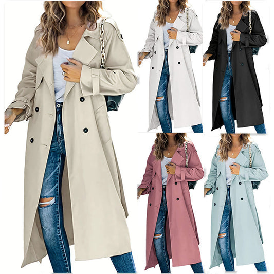Abrigo largo informal de color liso a la moda para mujer