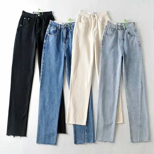 Vaqueros de mezclilla con cintura definida y color liso para mujer