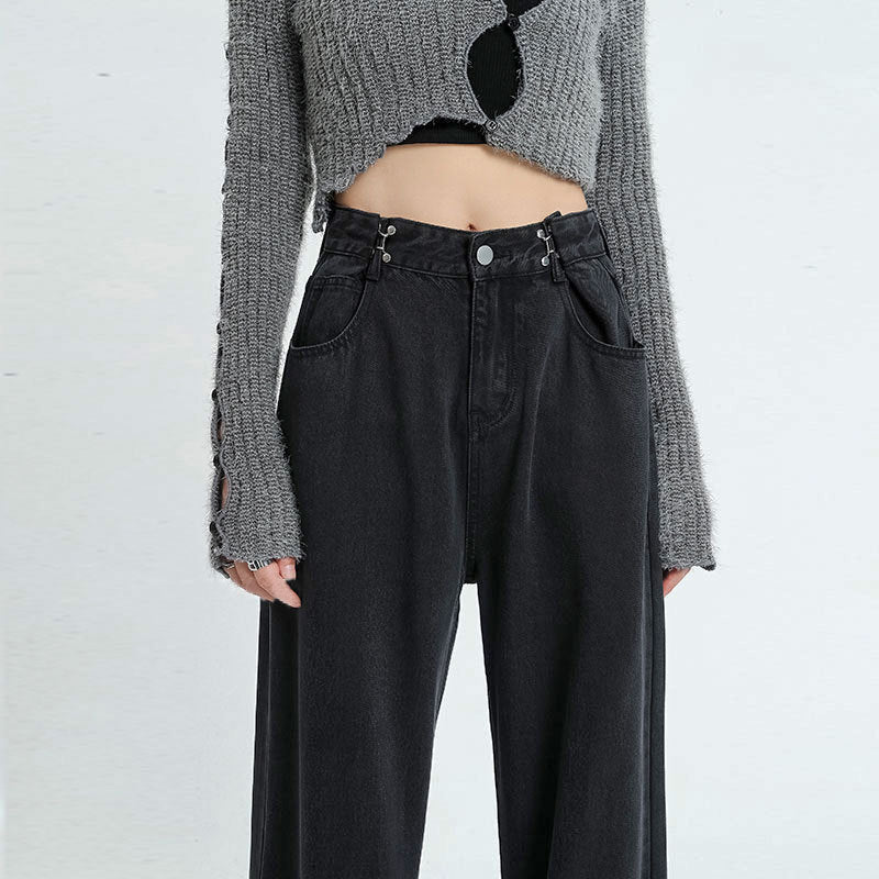 Vaqueros rectos de cintura alta informales a la moda para mujer