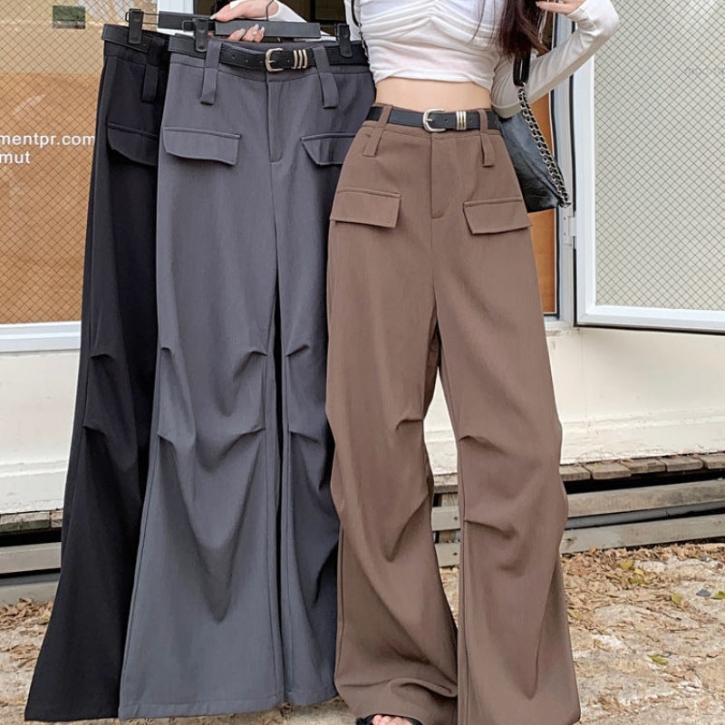 Pantalones cargo holgados de color liso, rectos, de pierna ancha y cintura alta para mujer