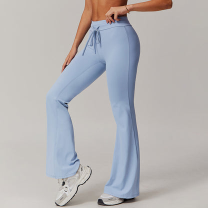 Women Fashion Casual Solid Color High Waist Wide Leg Micro Sports Pants
