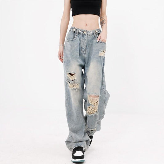 Vaqueros rotos sueltos con degradado informal a la moda para mujer