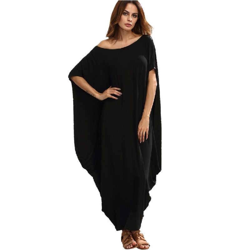 Women Fashion Casual Loose Solid Color Maxi Dress