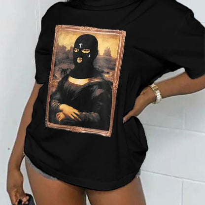 Camiseta informal de manga corta con cuello redondo y estampado gráfico para mujer