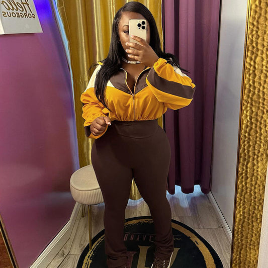 Conjunto deportivo informal de dos piezas para mujer, con sudadera y pantalones cortos a juego con cremallera, para invierno