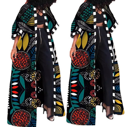 Abrigo largo estampado holgado informal de talla grande para mujer