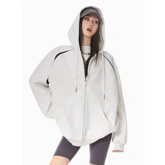 Sudadera con capucha estilo cárdigan retro informal con cremallera para mujer