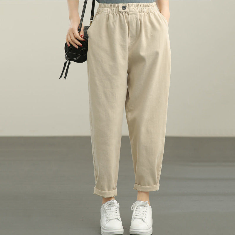 Women Fashion Casual Solid Color Harem Cropped Pants
