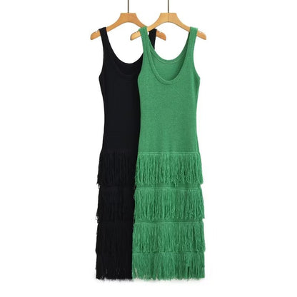Vestido de punto informal de color liso con escote en U, sin mangas y espalda descubierta para mujer