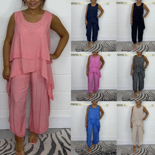 Conjunto de top y pantalones cortos informales sin mangas de color liso de talla grande a la moda para mujer