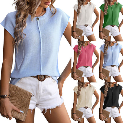Blusas de punto de color liso informales de verano para mujer