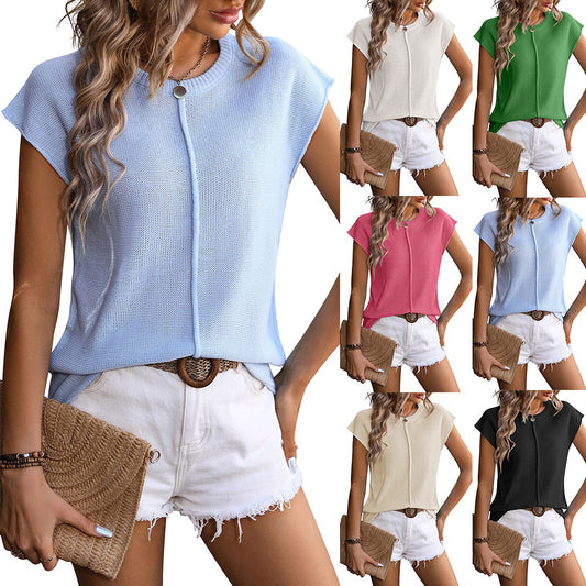 Blusas de punto de color liso informales de verano para mujer