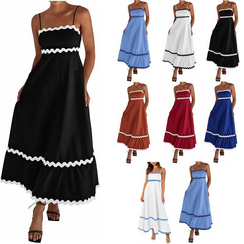 Vestido largo informal de verano con bloques de color y ondas para mujer