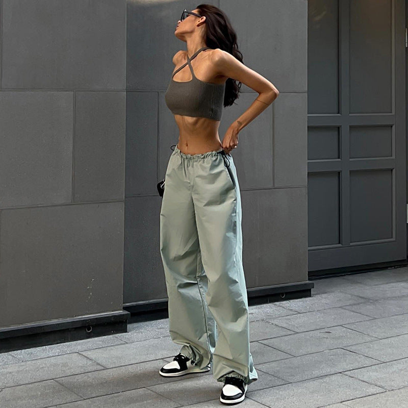 Women Solid Color High Waist Elastic Loose Casual Fashion Pants