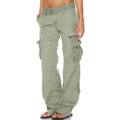 Women Fashion Casual Loose Pocket Wide-Legged Pants