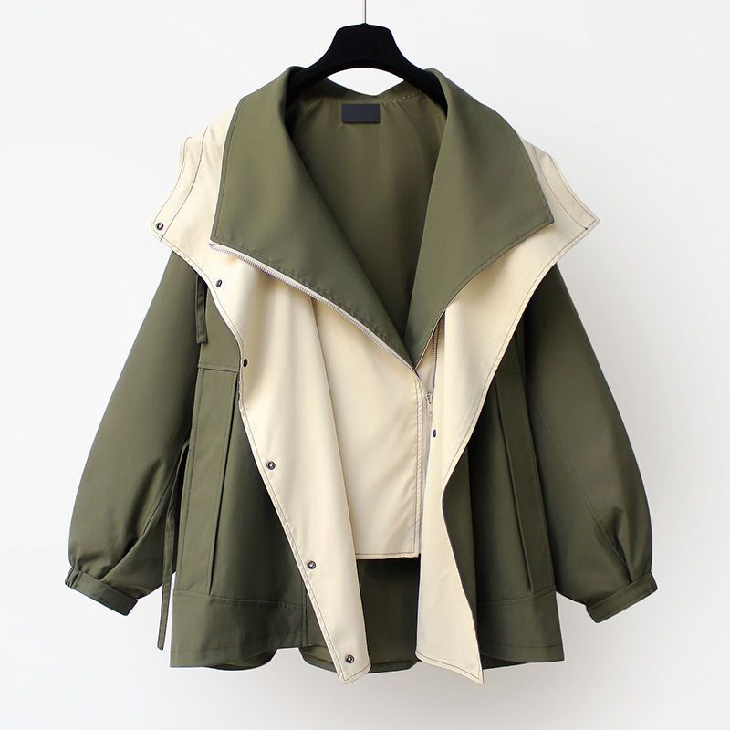 Gabardina de longitud media para mujer, estilo urbano, informal, con bloques de color, para invierno y otoño