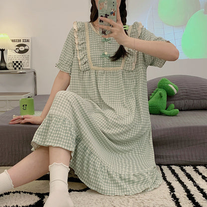 Pijama informal sencillo de algodón con estampado de manga corta para mujer