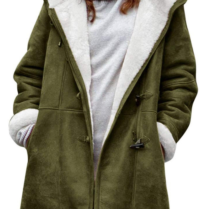 Abrigo de felpa cálido con capucha y forro polar de manga larga informal de invierno para mujer de talla grande
