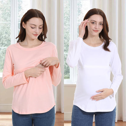 Camiseta informal de algodón de manga larga con cremallera para mujer embarazada y lactante
