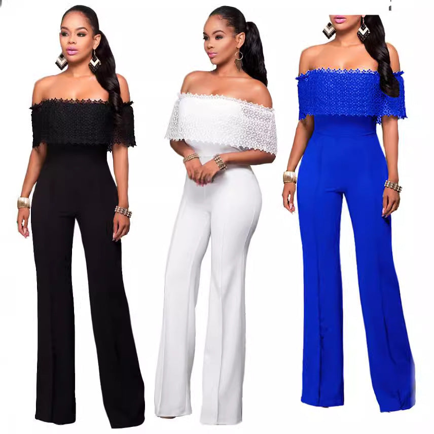 Women Elegant Fashion Loose Casual Side Zipper Off-Shoulder Jumpsuits