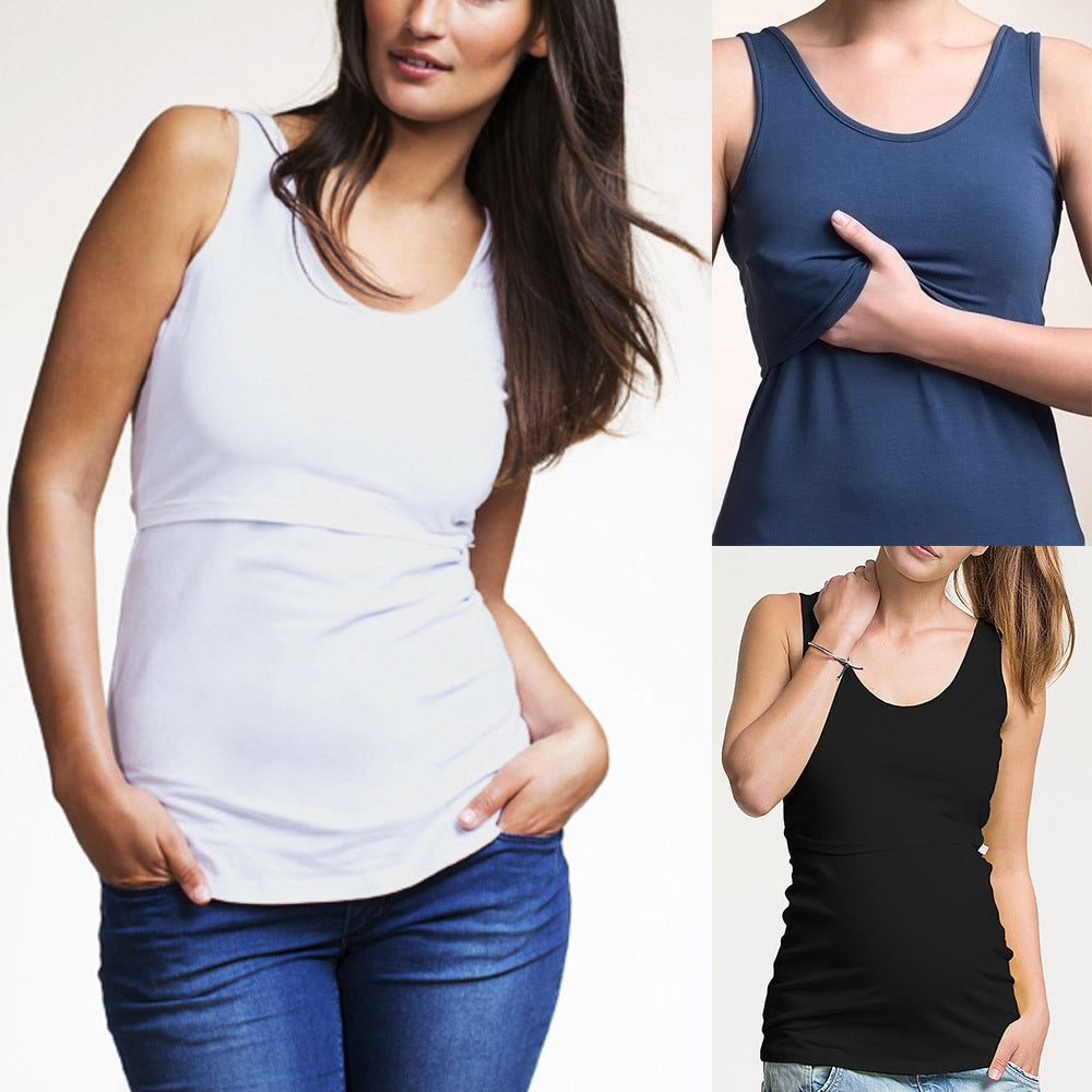 Summer Casual Round Neck Sleeveless Breastfeeding Top For Pregnant Women