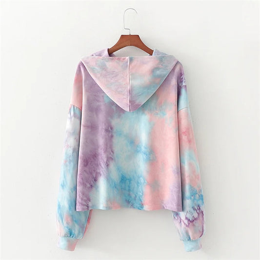 Sudadera con capucha suelta informal con estampado tie-dye para mujer