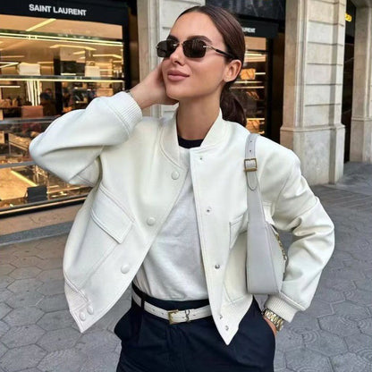 Chaqueta informal de color liso con un solo pecho y bolsillo para mujer