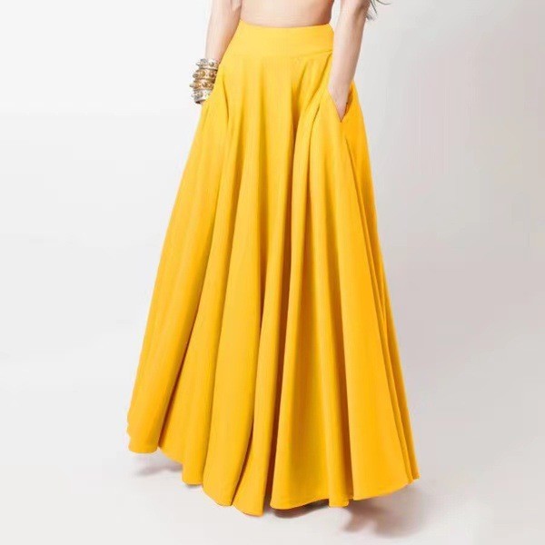 Women Casual Solid Color Loose Pleated High Waist Skirts