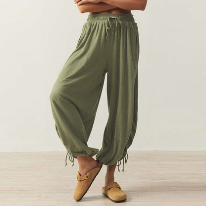 Women Casual Solid Color Drawstring Loose Pants