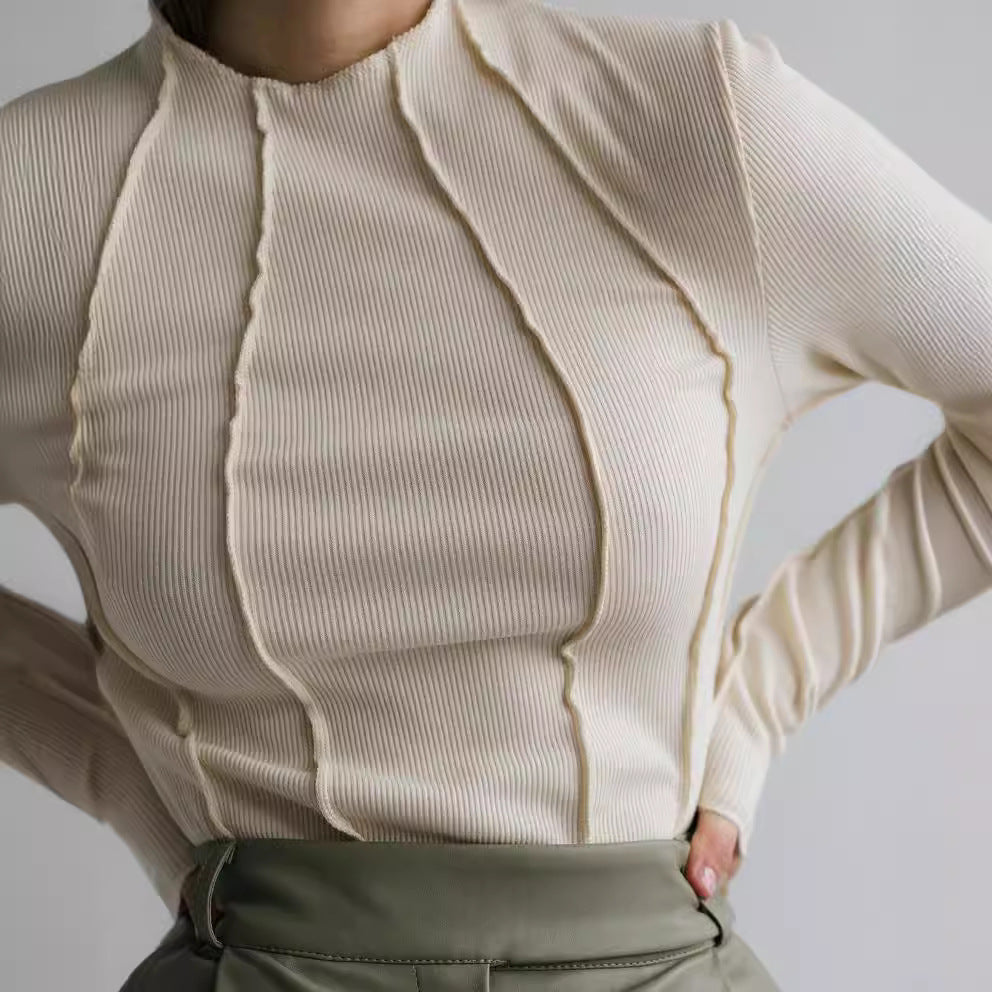 Women Fashion Casual Sexy Tight Round Neck Stripe Top