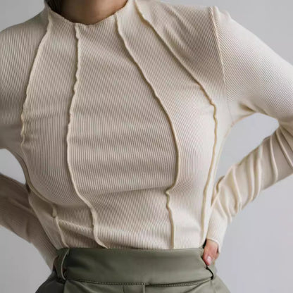 Women Fashion Casual Sexy Tight Round Neck Stripe Top