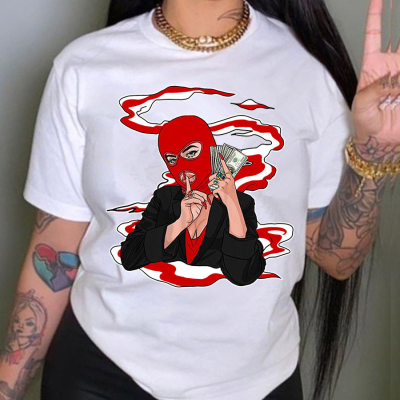 Camiseta informal holgada de talla grande para mujer, cuello redondo, manga corta, capucha, estampado gráfico "Toma dinero" para hombre