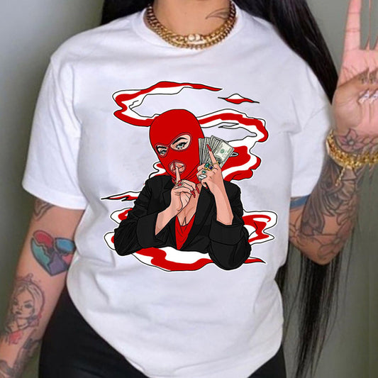 Camiseta informal holgada de talla grande para mujer, cuello redondo, manga corta, capucha, estampado gráfico "Toma dinero" para hombre