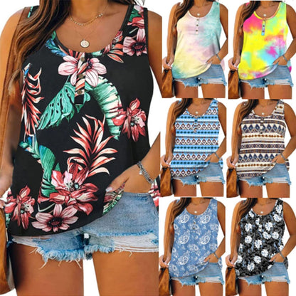 Top informal sin mangas con estampado gráfico de talla grande para mujer de verano