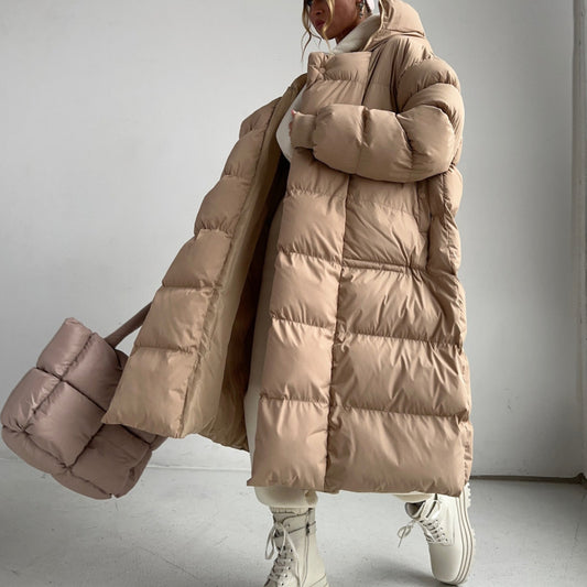 Chaqueta acolchada con capucha larga y cálida informal para mujer para otoño e invierno