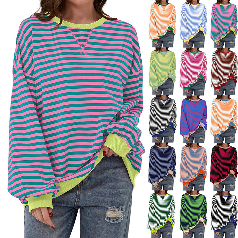 Women Casual Stripe Loose Sweatshirts