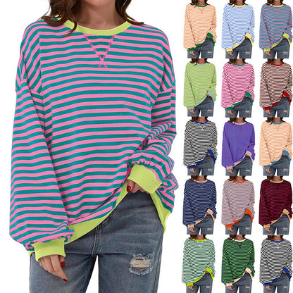 Women Casual Stripe Loose Sweatshirts