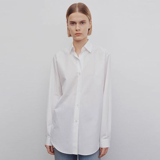 Women Casual Pure Color Cotton Loose Long Sleeve Shirt Blouse Blouses
