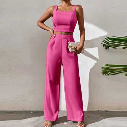 Conjunto de top y pantalón corto de color liso informal a la moda para mujer