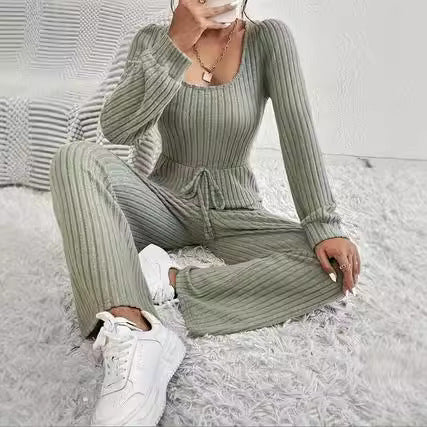 Mono informal de manga larga con cordón ajustable y tejido de color liso para mujer, para otoño e invierno.